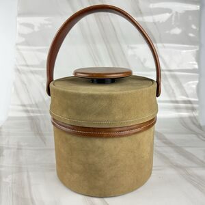 Vintage MCM Elmar Mfg Ice Bucket Brown Faux Suede & Vinyl